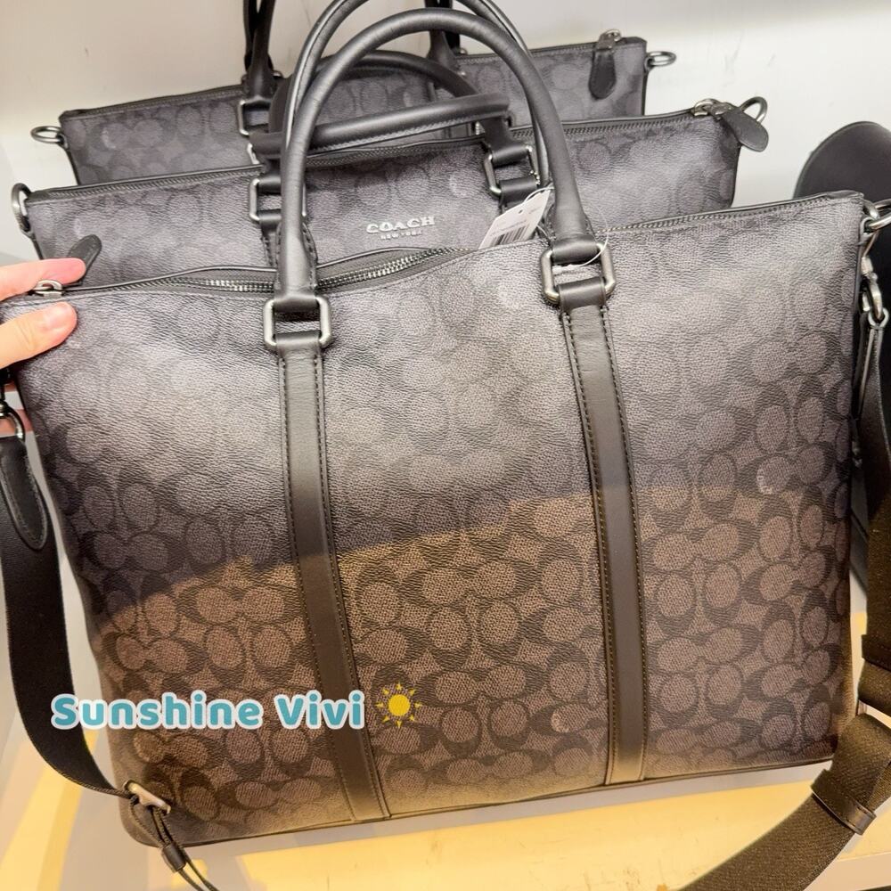 NWT COACH Caleb Work Bag In Signature Canvas CY770 Gunmetal/Charcoal/Black - Picture 4 of 9